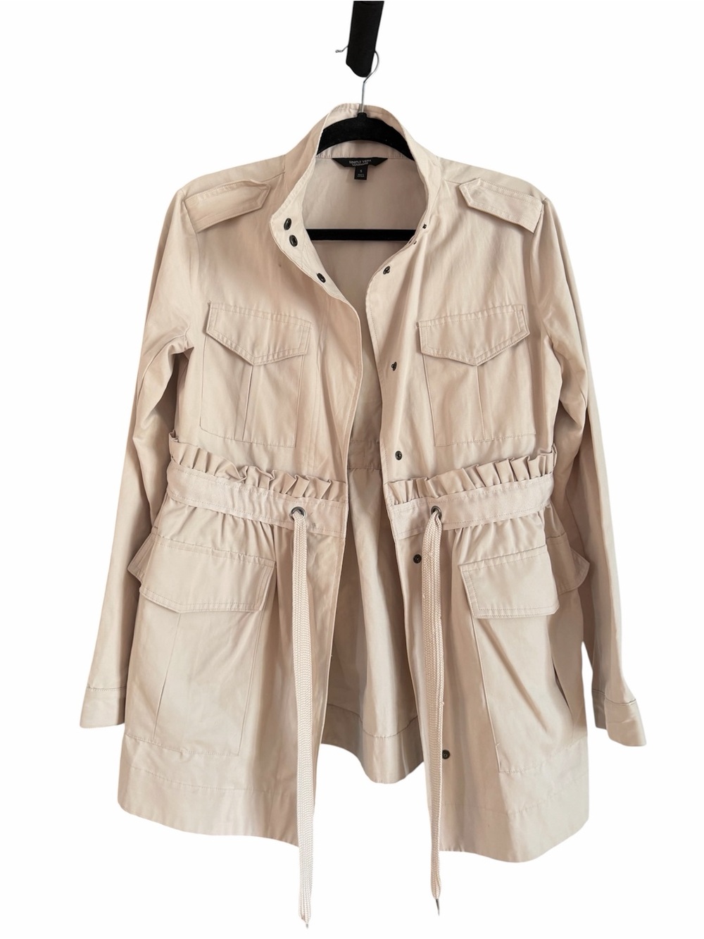 Beige Drawstring Waist Utility Jacket